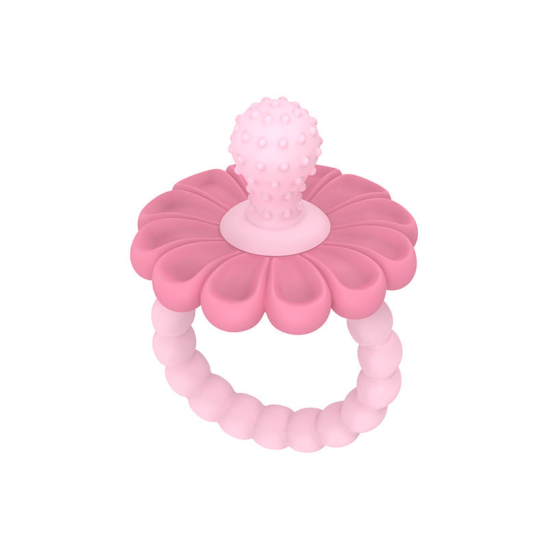 Blumen-Beißring aus Silikon in Rosa mit Noppenkopf