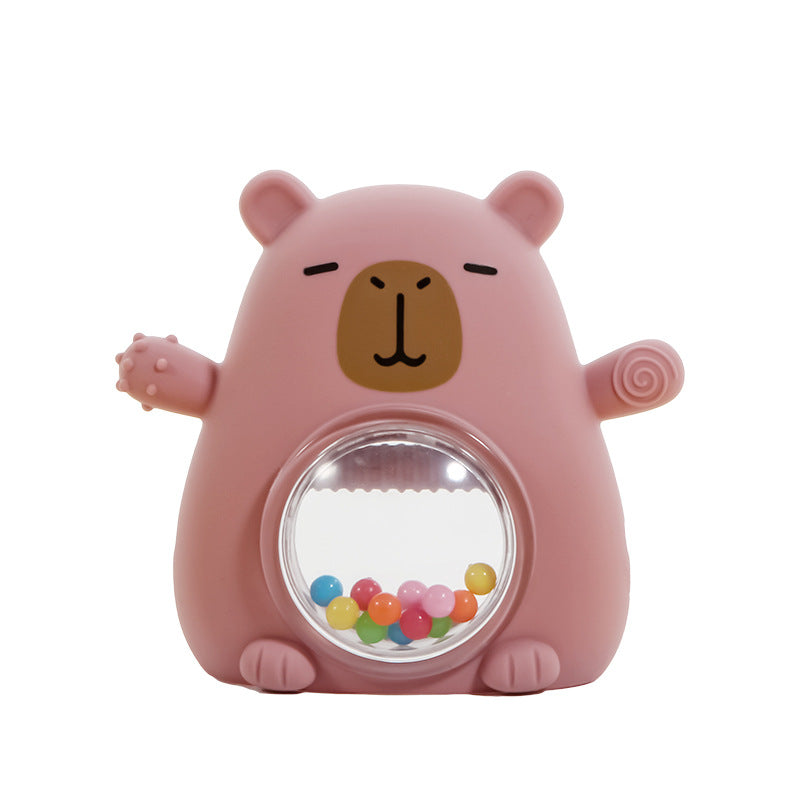 Wasserschwein-Rassel aus Silikon in Rosa mit Kugelfenster