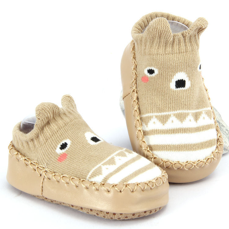 Krabbelschuhe mit Tiergesicht in Beige