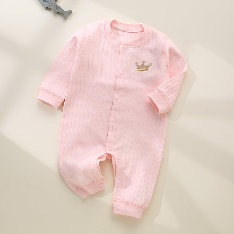 Rosa gerippter Baby-Strampler mit Krönchen-Stickerei