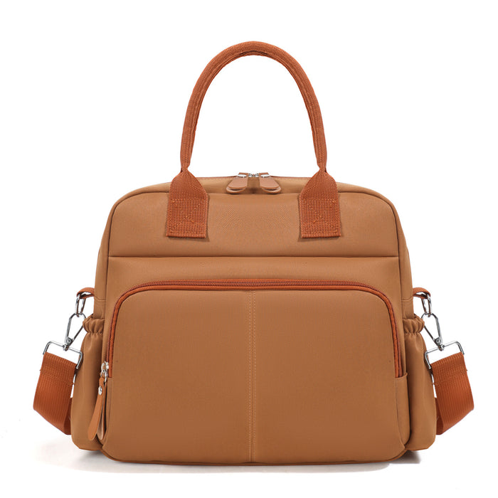 Braune Wickeltasche mit Kontrastgriffen und Fronttasche