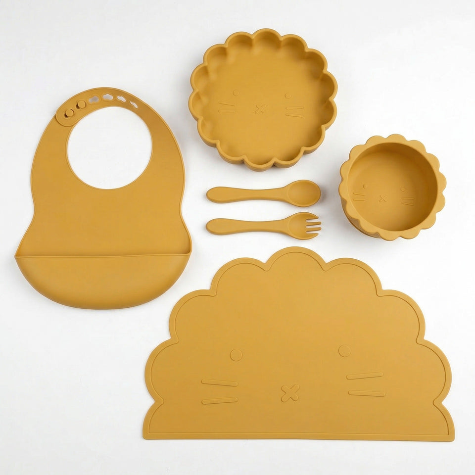 Beikost-Set Löwe aus Silikon, 6-teilig, Senf