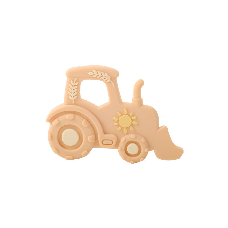 Traktor-Beißspielzeug aus Silikon in Beige