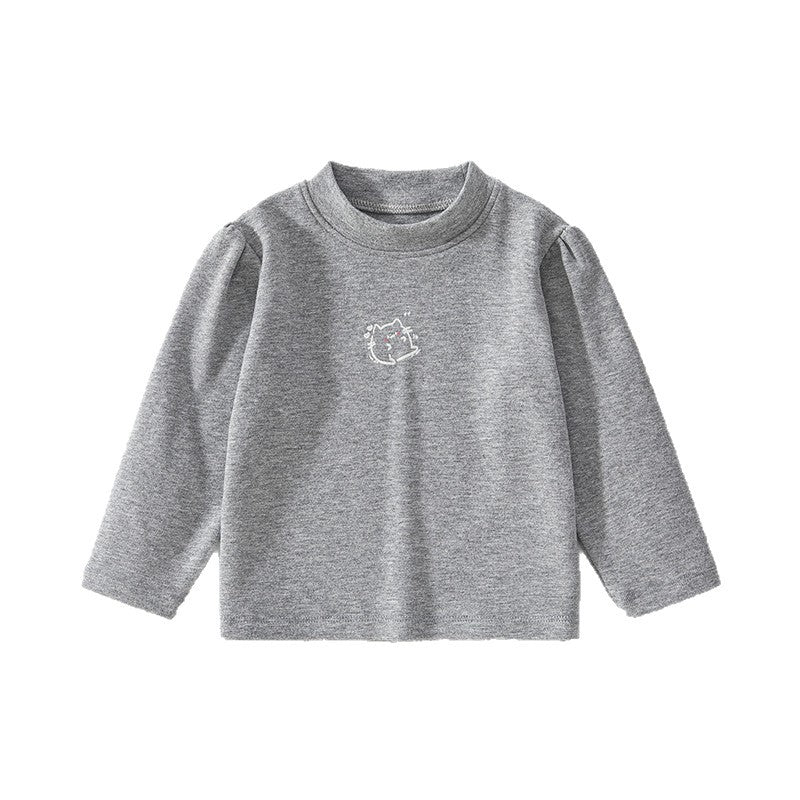 Graues Baby-Langarmshirt mit Puffärmeln auf weißem Hintergrund