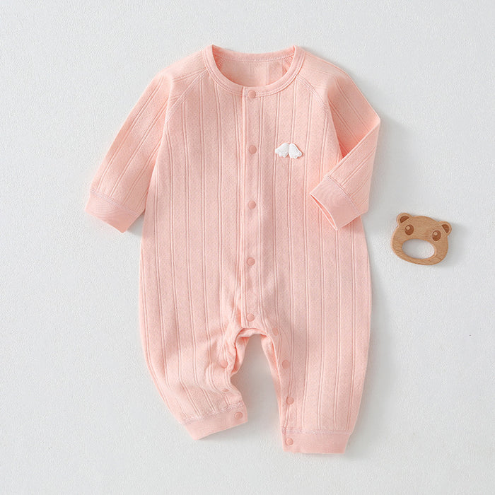 Rosa Baby-Strampler mit weißer Wolken-Applikation und Knopfleiste
