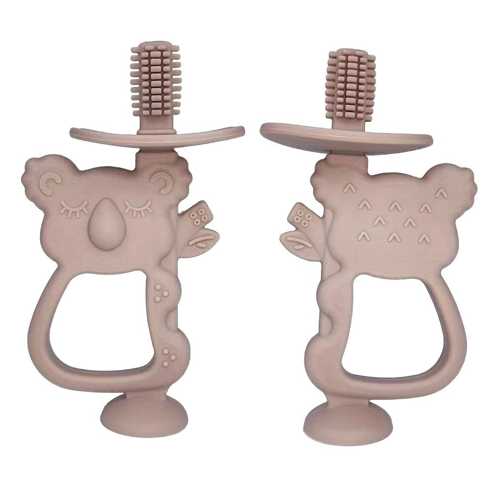Koala-Beißer aus Silikon in Braun, Vorder- und Rückseite