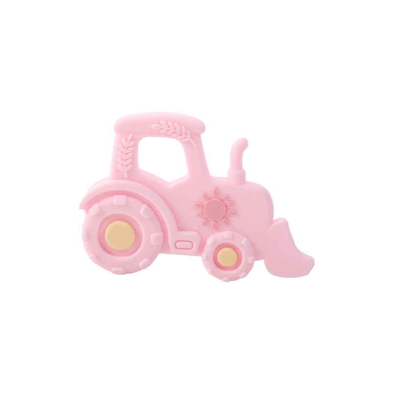 Traktor-Beißspielzeug aus Silikon in Rosa