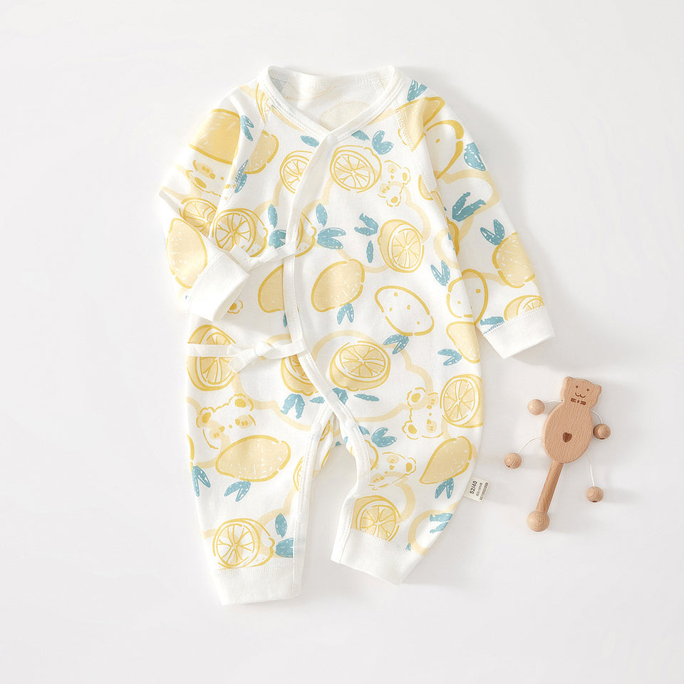 Baby-Wickelstrampler mit Zitronenmuster in Gelb