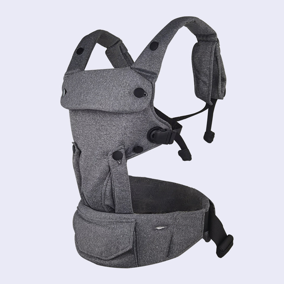 Babytrage mit Hüftsitz in Grau, Seitenansicht