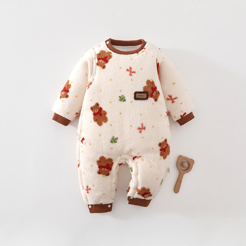 Flauschiger Baby-Overall mit Baumwollfutter in Bären
