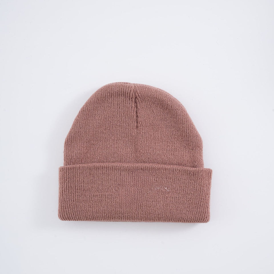 Einfarbige Baby-Strickmütze aus Acryl mit Umschlag, Taupe-Braun