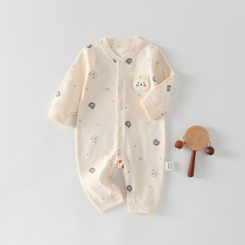 Cremefarbener Baby-Strampler mit Bären-Patch