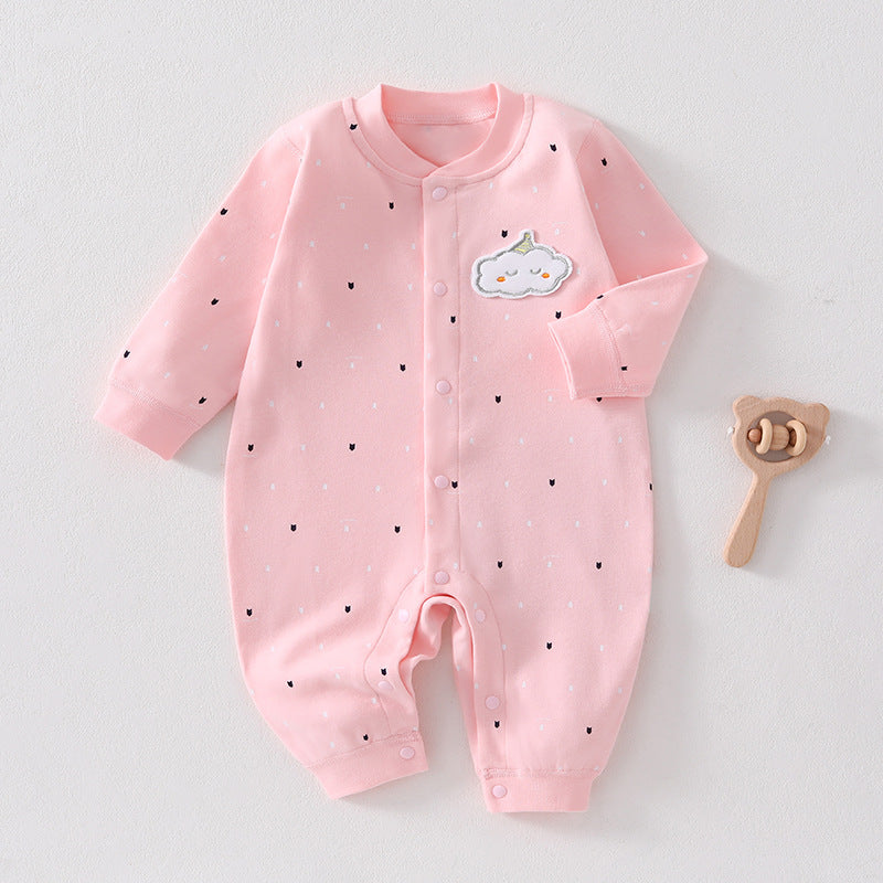 Rosa Baby-Strampler mit Pünktchen und Wolken-Applikation