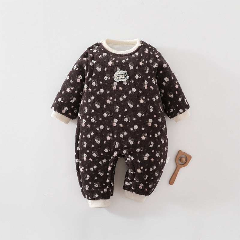 Flauschiger Baby-Overall mit Baumwollfutter in Blümchen