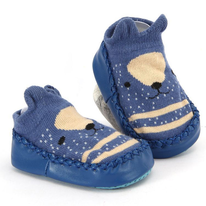 Krabbelschuhe mit Bärengesicht in Blau