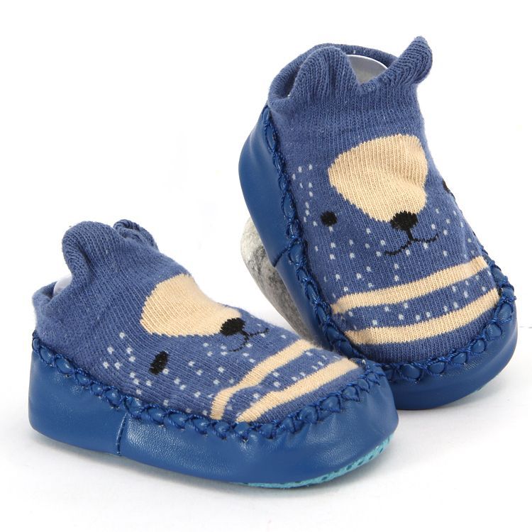 Krabbelschuhe mit Bärengesicht in Blau